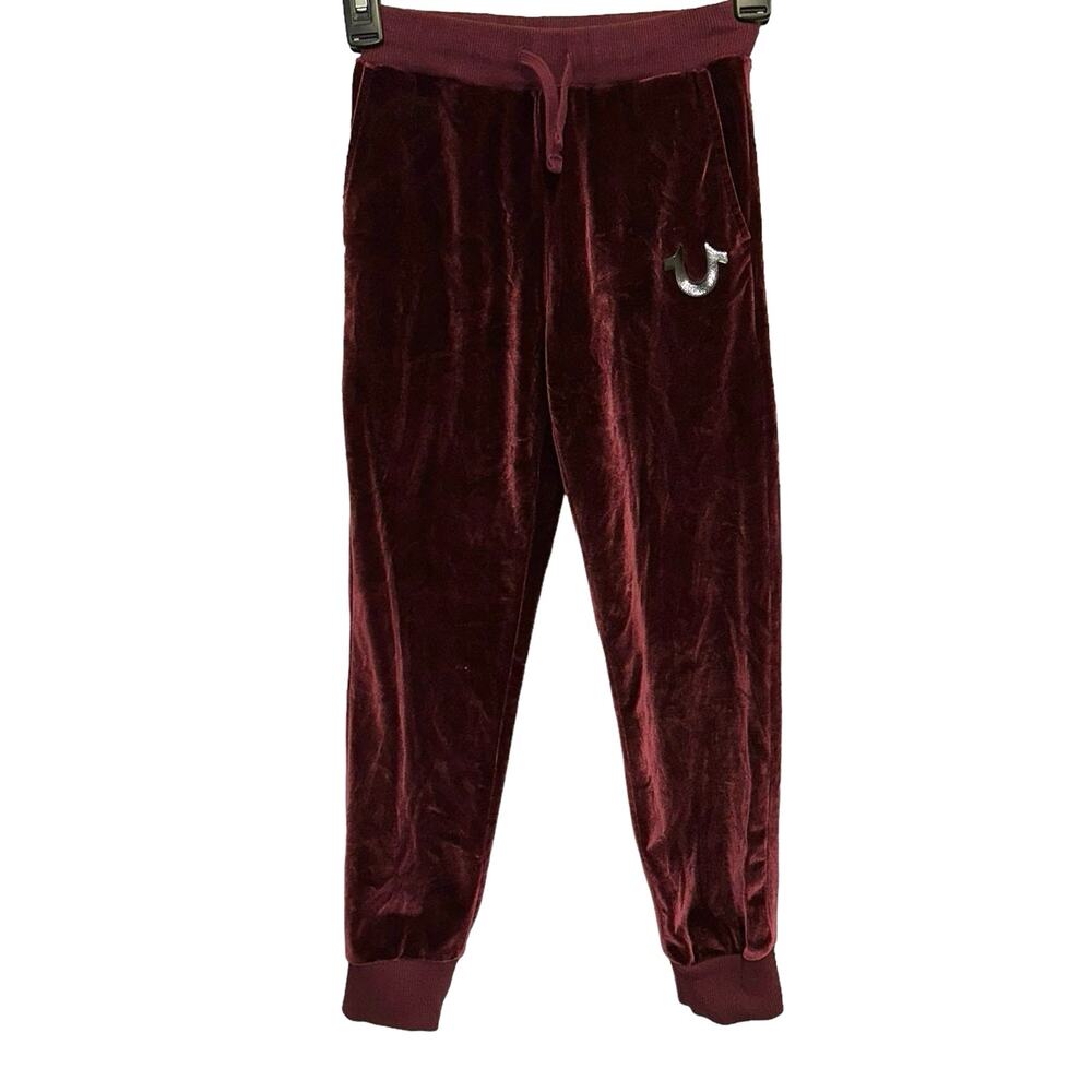 True Religion Kids Burgundy Velour Jogger Sweatpants Small Y2K